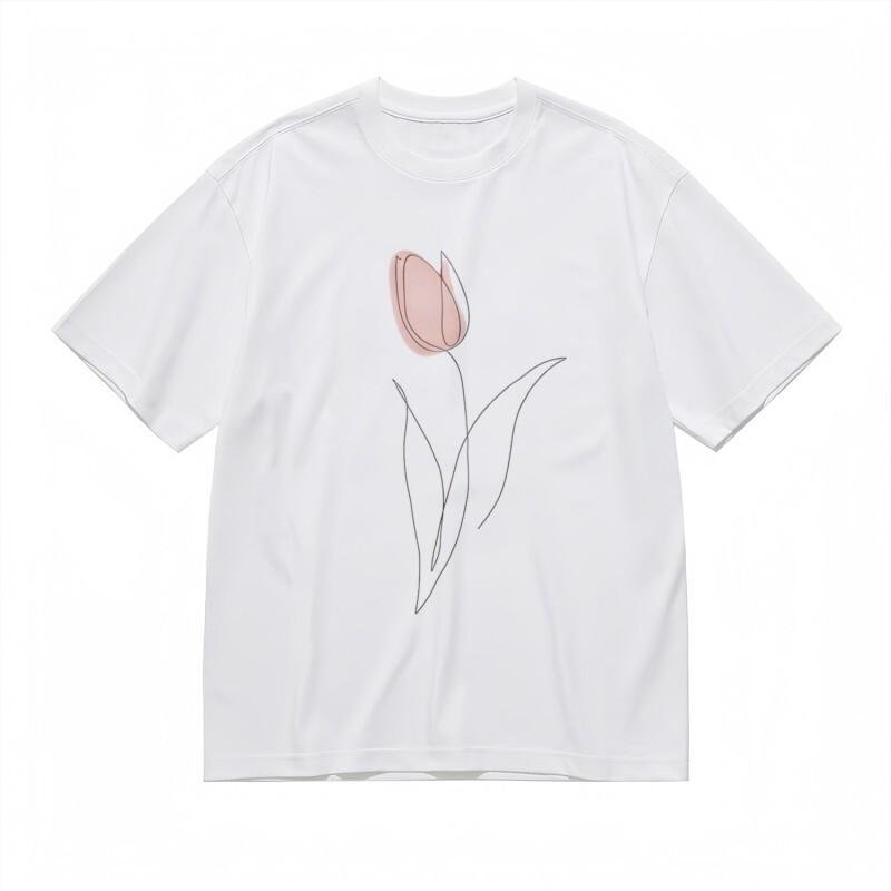 Women's Trend Classic T-shirt Delicate Floral Stem Minimalist Design Tee Short