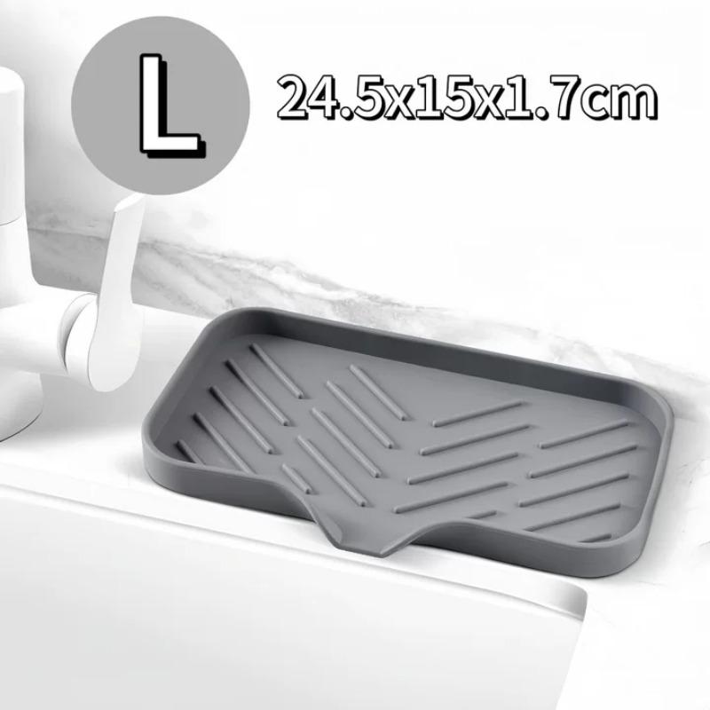 Silicone Self Draining Sink Tray Soap Sponge Holder Kitchen Organizer Bathroom Caddy for Dish Soap Dispenser Counter Storage