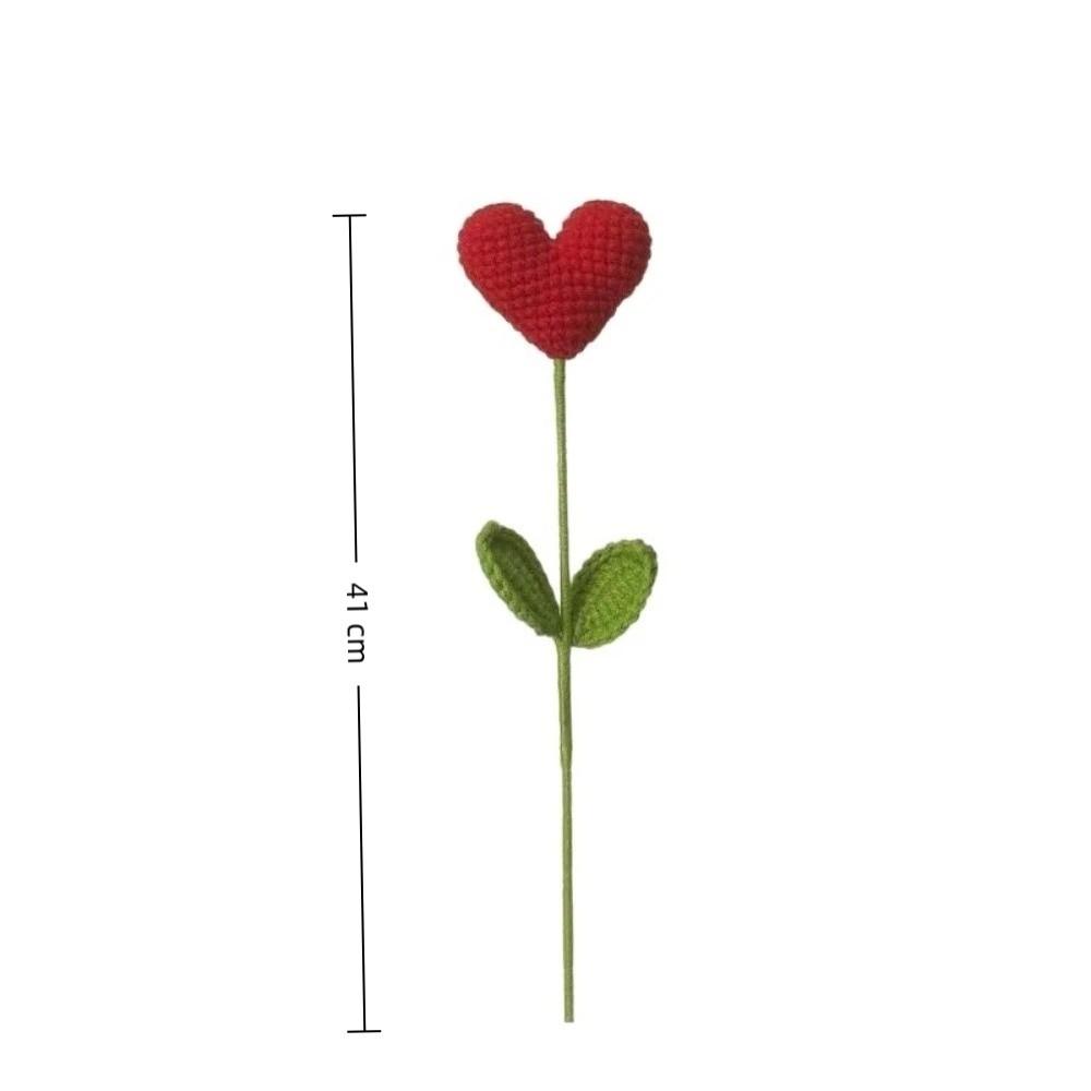 1pcs Red Heart Shaped Knitted Flower Knit Plant Valentine's Day Mothers Day Gift Crochet Flower Bouquet Home Decor Handmade