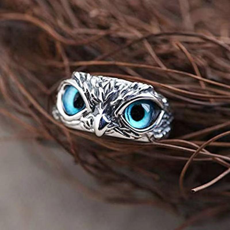 Verstellbarer Punk Eulenring Offene Tierringe Statement Ring Schmuck Geschenke Dämonenauge Eulenring Retro Tier Vogel Offener Ring