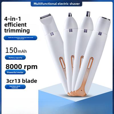 Kadın Tıraş Makinesi 4'ü 1 Arada Jilet Elektrikli Çok Fonksiyonlu Koltuk Altı Özel Bölge Pubik Kıl Düzeltici Burun Kılı Kaş Düzeltici