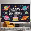 Planets Stars Birthday Banner, Space Photo Backdrop Wall Decor for Kids Party