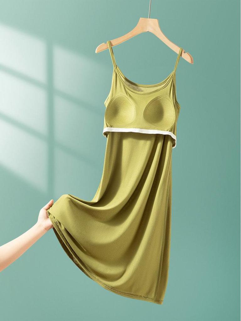 2025 Summer Loose Solid Color Modal Suspender Skirt - Medium Long, Large Size Casual Dress