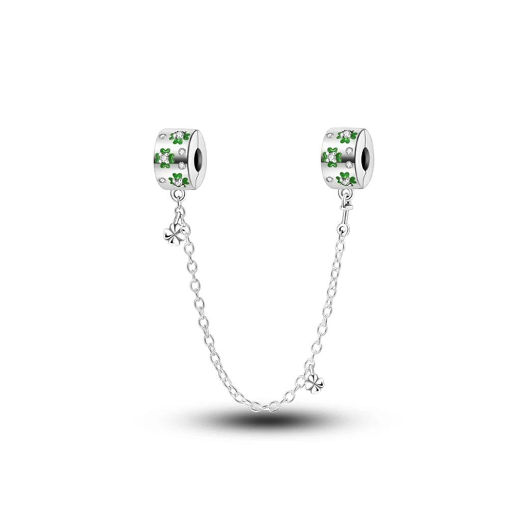 European Copper Original Rose Leaf Safety Chain Charm Beads Diy Gift Fit Original Pand Bracelet For Women