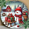 Christmas Snowman Wall Art Christmas Snowman  Gifts Round Wall Art  Iron Metal Sign with Happy Holiday Theme