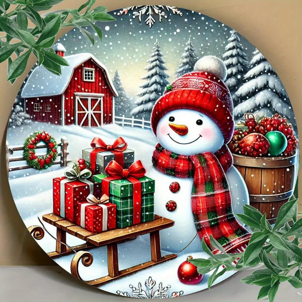 Christmas Snowman Wall Art Christmas Snowman Gifts Round Wall Art Iron Metal Sign with Happy Holiday Theme
