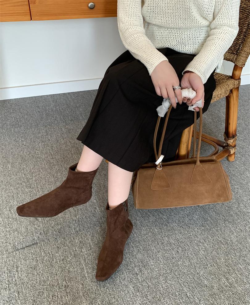 2025 Autumn and Winter New Fashion Versatile Thick Heel Suede Korean Small Ankle Boots Women's Shoes Versatile Low Heel Thin Boots