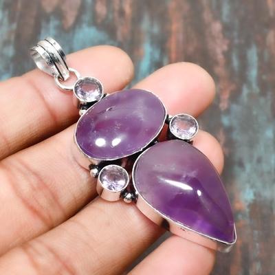 Sage Amethyst Gemstone Handmade Solid  925 Sterling Silver Pendant Jewelry For Women