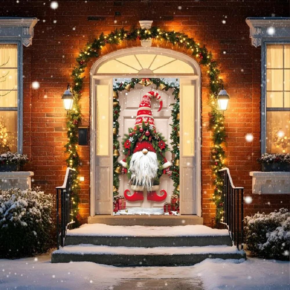

Merry Christmas Door Banner - 70X35 Polyester, Festive Gnome Design For Indoor/Outdoor Holiday Decor, Perfect For Latest Year S