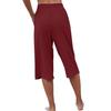 Women Cropped Pants Elastic Waist Pocket Straight Wide Leg Solid Color Daily Wear Thin High Waist Women Trousers Female Clothes
