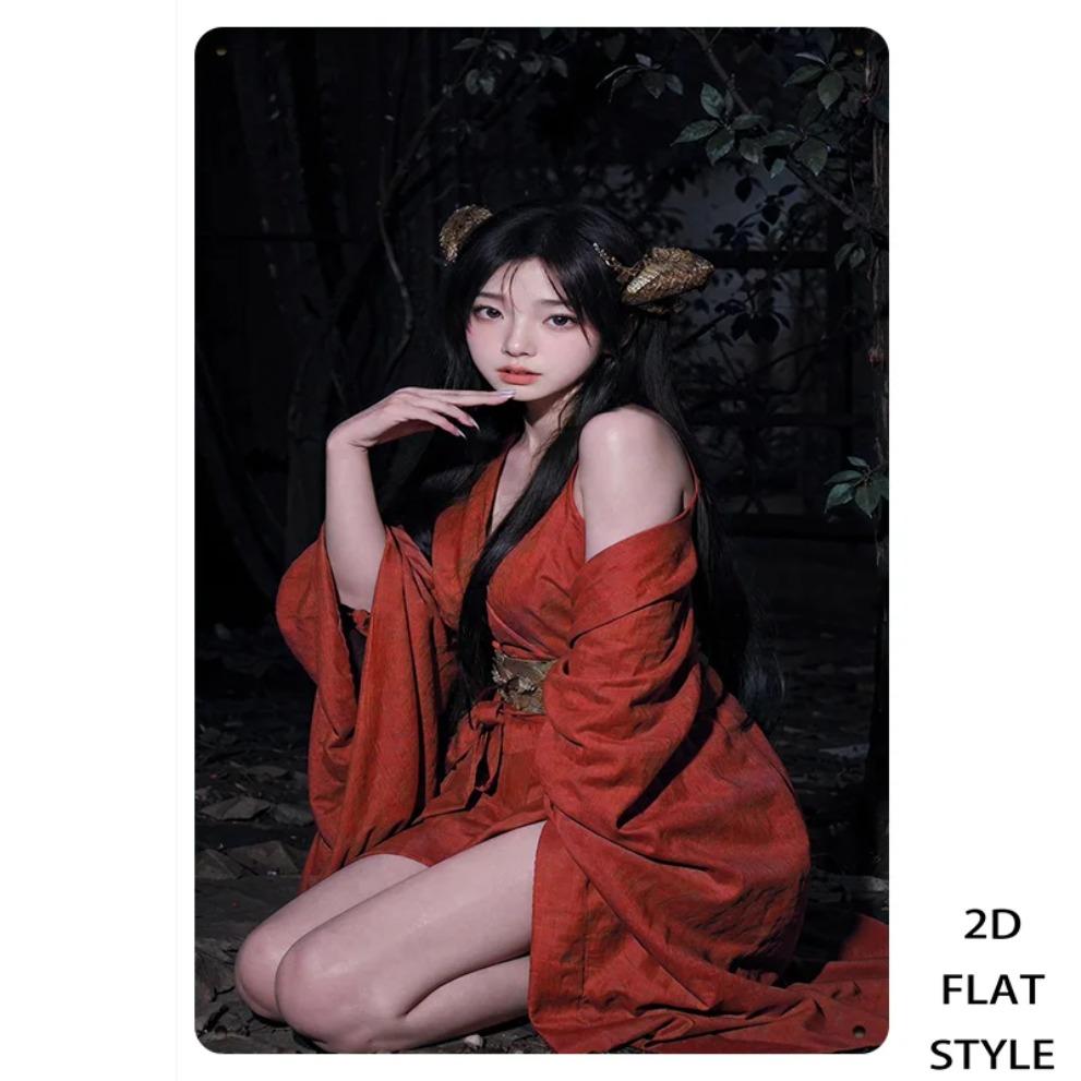 Eternal Red Retro Wall Art: Flat Iron Chinese Painting Metal Wall Decor 8x12 in Home Hanging Vintage