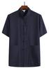 Men’s Summer Cotton Linen Tang Suit Top - Short Sleeve, Frog Button, Loose Fit, Casual Style for Middle-Aged & Elderly