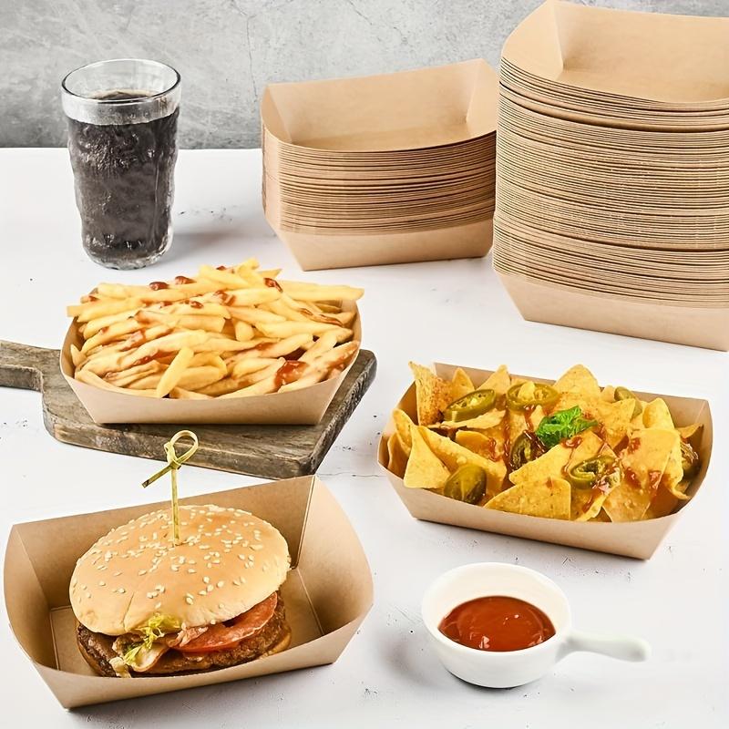 100pcs Kraft Paper Food Tray Heavy-duty Food Boat Trays Disposable Service Basket For Snacks Fries Tacos BBQ Party Tableware Set
