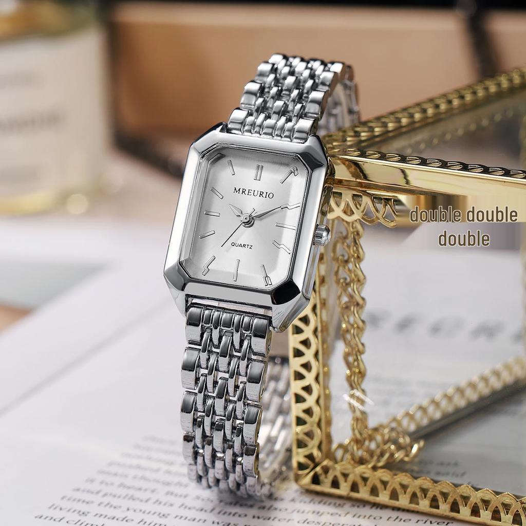 Trendige Damen-Vierkant-Armbanduhr mit goldenem Stahlband