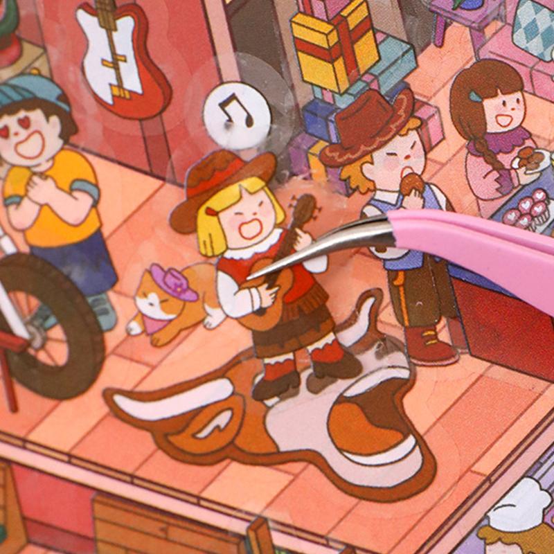 1Set Cartoon Diy 3D Stickers Pocket Cabin Scene Stacking Pasting Stickers Large Miniature Scene Stickers Birthday Gifts