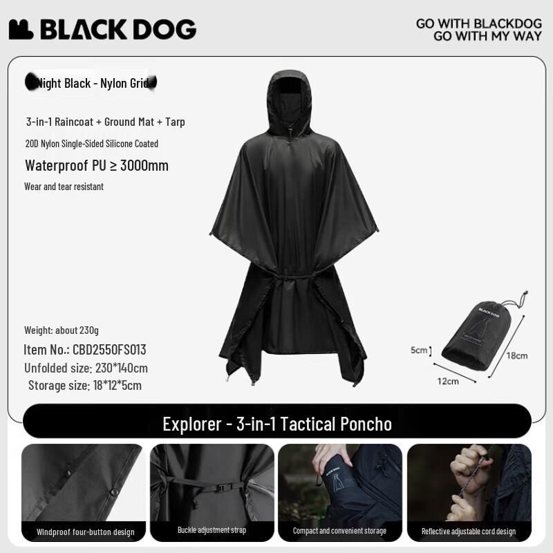 Black Dog Outdoor Tactical 3-in-1 Rain Poncho