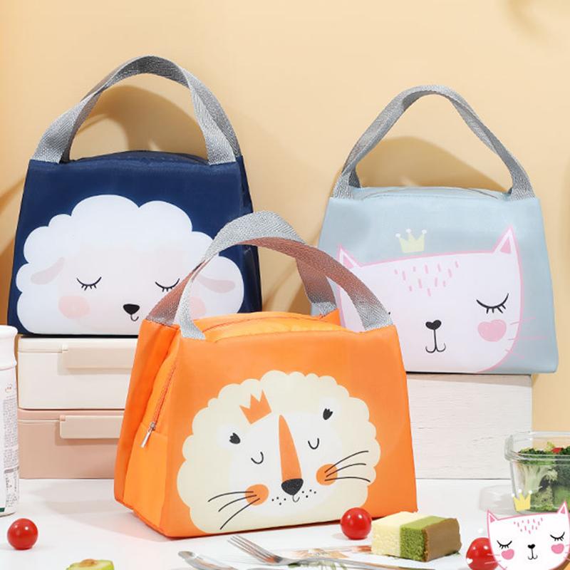 Cute Cartoon Printed Lunch Bag Kids Student School Lunch Bags Thermal Insulation Oxford Cloth Handbag Waterproof Storage Bags