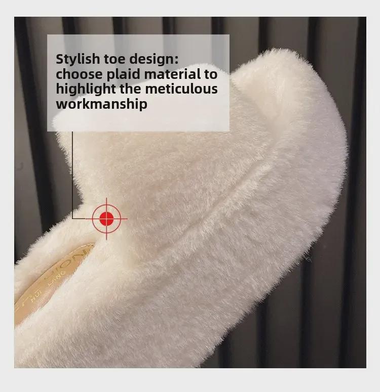 8CM Thick-Sole Fur Slippers for Women's Outdoor Wear—2024 New Autumn/Winter Warm Cotton Slippers