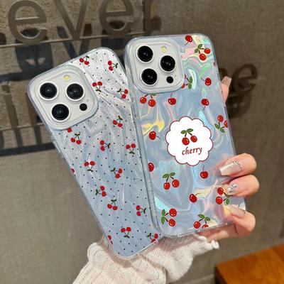 Luxus Glitzer Hülle mit kleinem Kirschdruck für iPhone 16 Pro Max 15 Pro 14 13 12 11 Hybrid TPU PC Klar Stoßfest Schlanke Handyhülle
