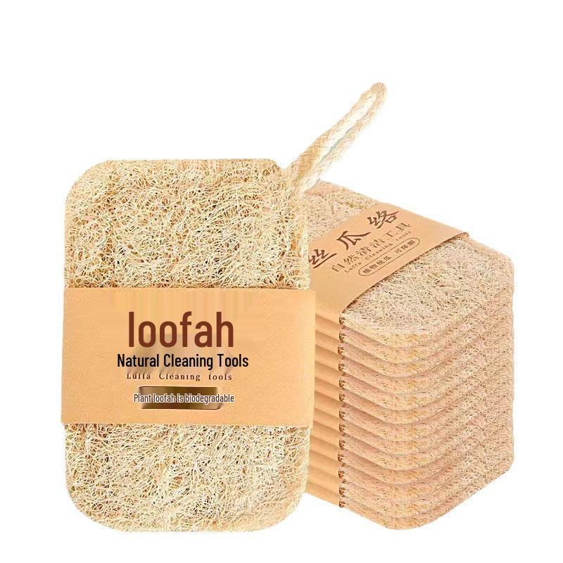 Natural Loofah Dishwashing Brush - Durable Non-Stick Pot Scrubber and Sponge for Kitchen Cleaning
