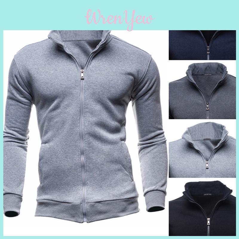 Men's Winter Zip Up Jacket With Stand Collar Ideal For Gym And Outdoor Activities
