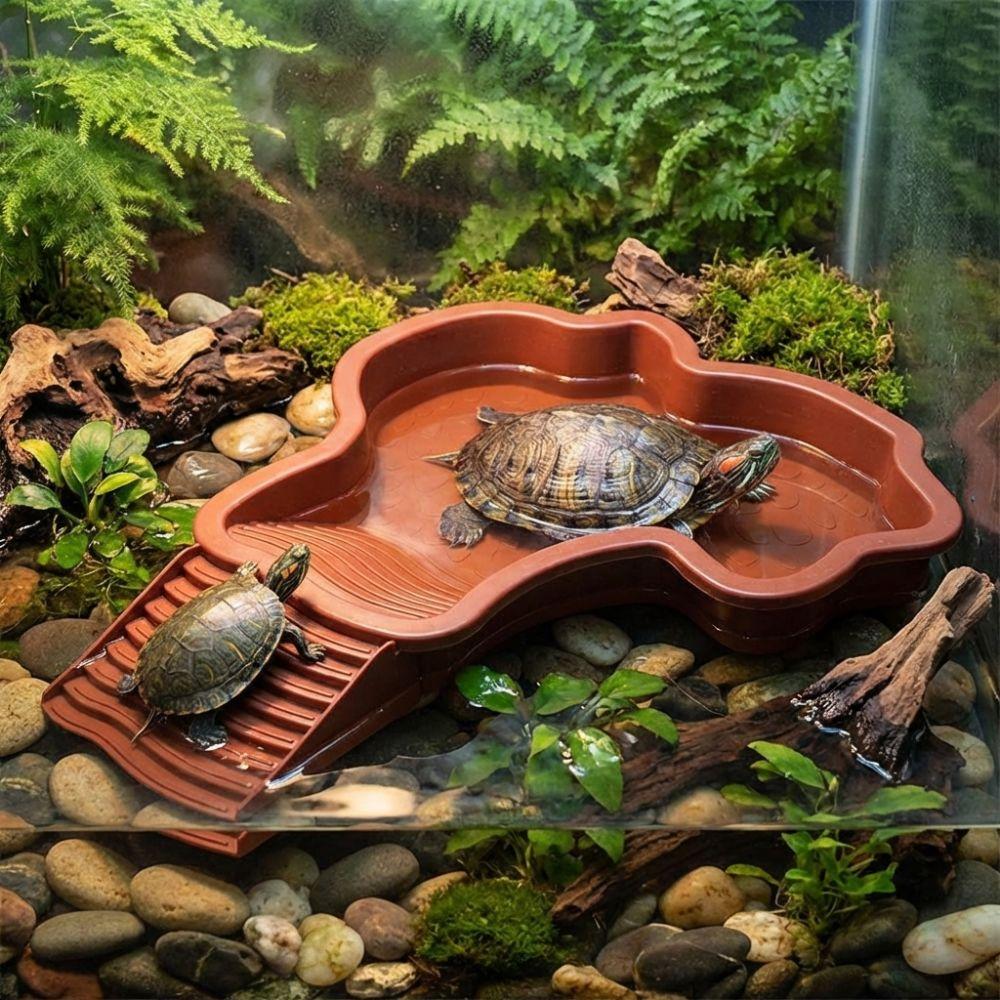 Anti-Slip Base Turtle Soaking Tub with Ramp Turtle Water Pool Reptile Bathing Pool  For Tortoise