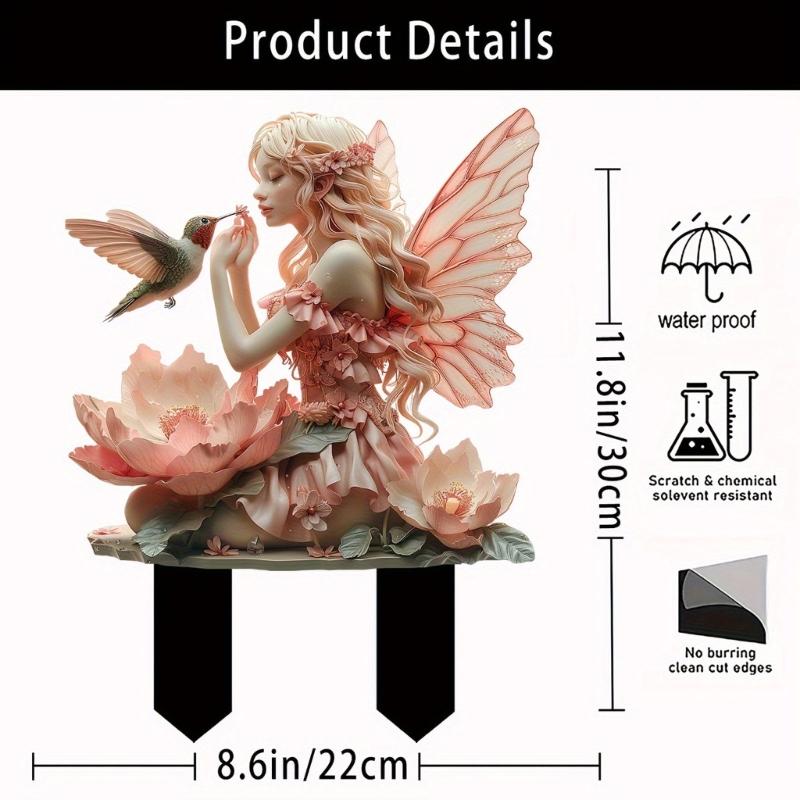 Transparents Acrylic Garden Art Stake Featuring Fairies Flower Pattern for Outdoor Home Decoration