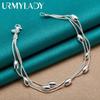 925 Sterling Silver Three Snake Chain Beads Bracelet For Women Wedding Party Fashion Jewelry