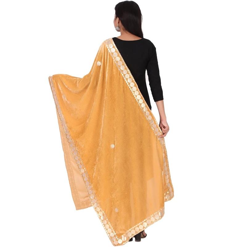 TreegoArt Fashion Women's Velvet Blend Embroidered Gota Pati Lace Border Dupatta Chunni - Pack Of 1