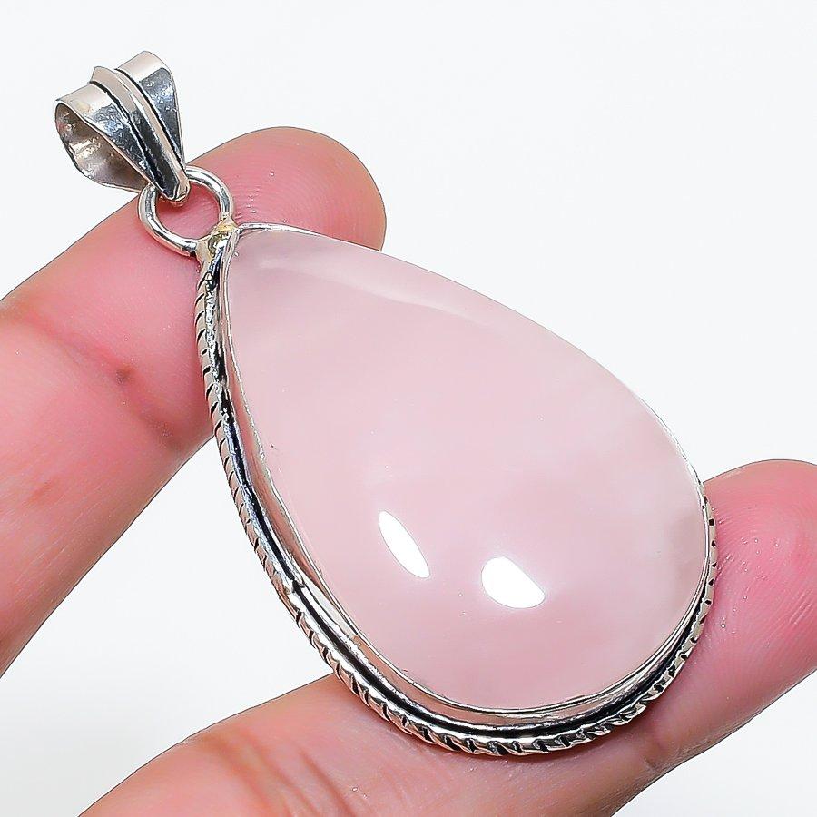 Natural Rose Quartz Gemstone Handmade 925 Sterling Silver Pendant 2.21" AP-14921