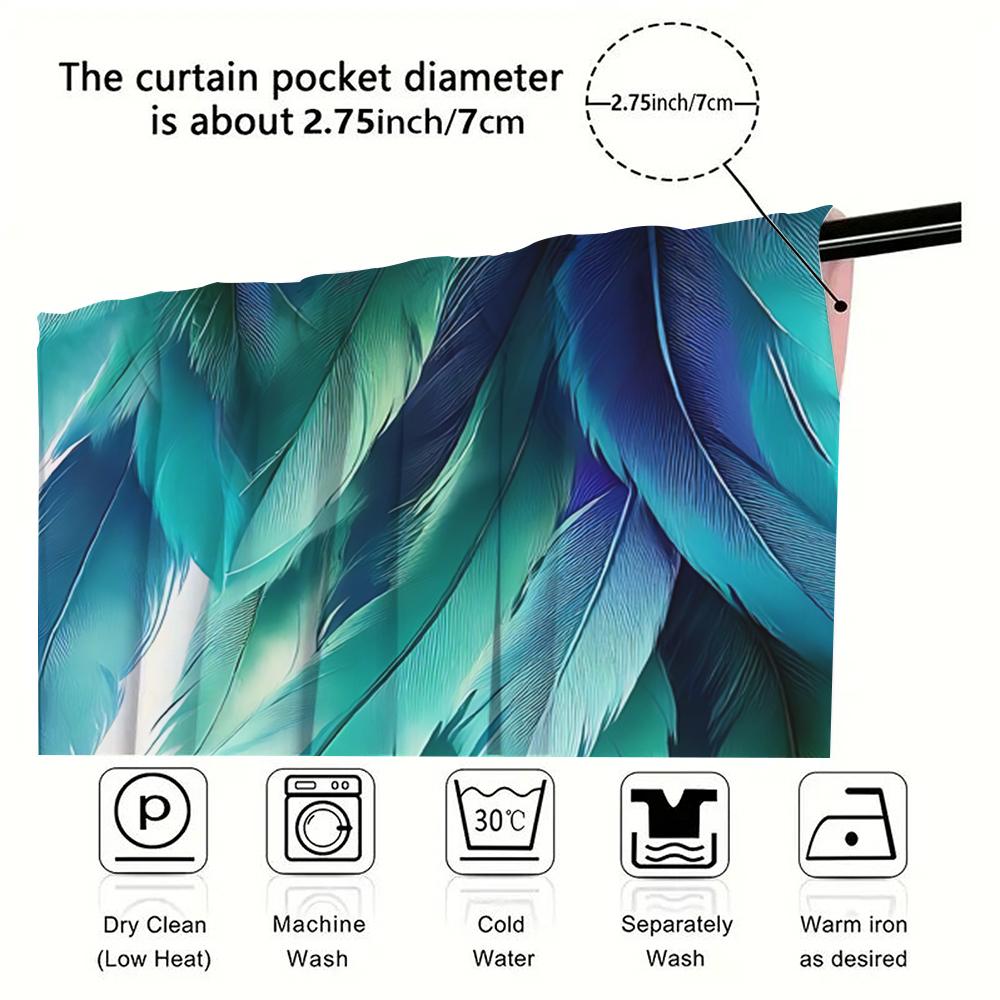 2PC Home Feather Leaf Digital Printed Pattern Curtains with Landscape Background and Pole Bag Curtains, Kitchen, Coffee Shop, Li