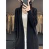 Women's Mid-Length Pure Wool Cardigan Coat - Autumn/Winter Casual Loose Fit with Lapel and Pockets