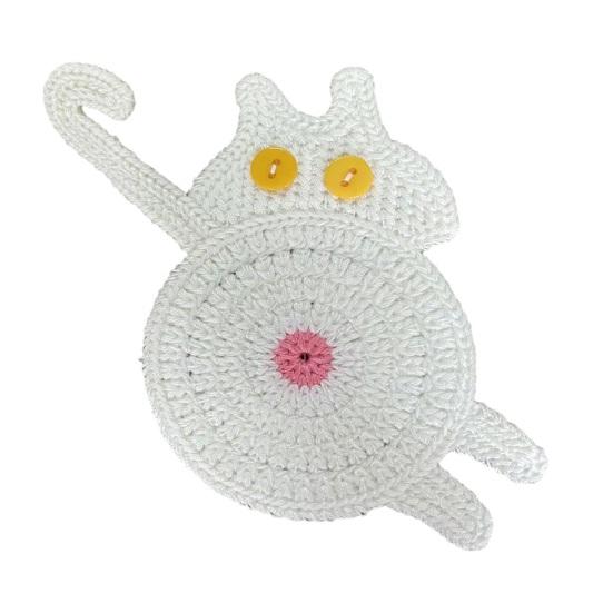 

Cat Woven Coaster Crochet Cat Shaped Coffee Coaster for Home Office Decor Tabletop Protection Funny Gifts for Women Mom Friends Coworkers A