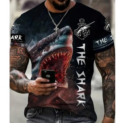 2024 Men's T-Shirts Vintage Shark T-Shirts Oversized Clothing Summer Short Sleeve Tops Street Boy Tees Pullover Men's Shirts