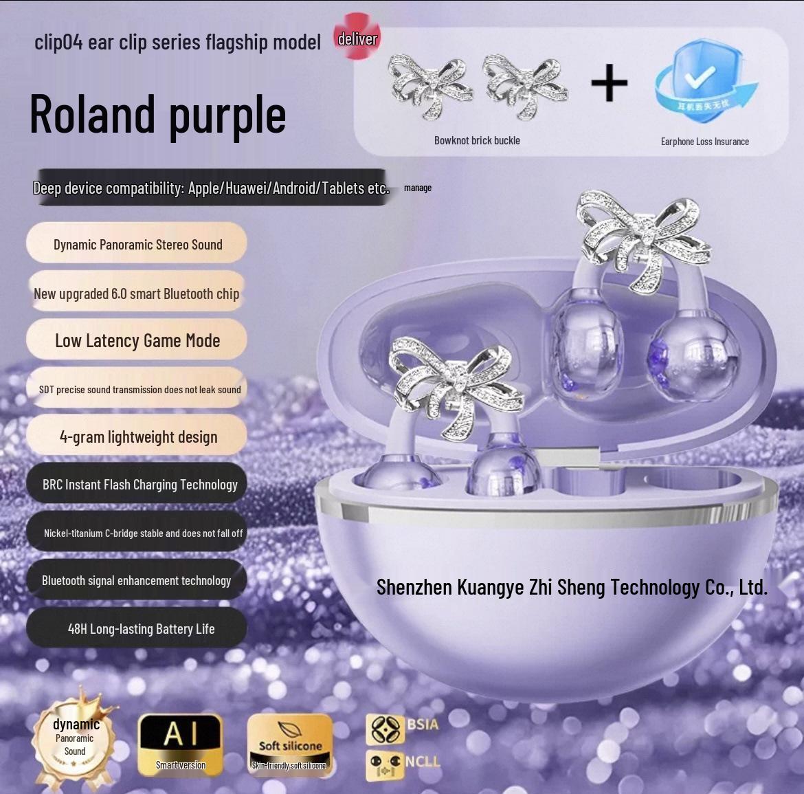 

Бездротові навушники-кліпси Bluetooth зі стразами у формі метелика: OWS Не в вухо з дизайном сережки