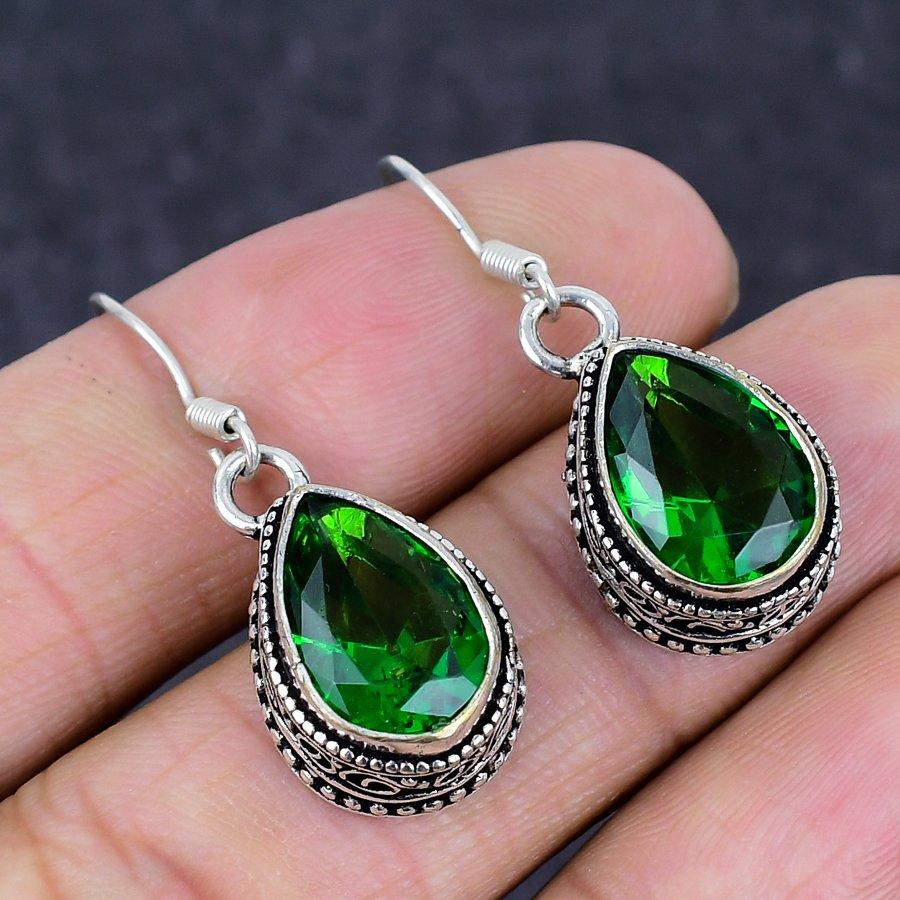 Natural Chrome Diopside Gemstone 925 Sterling Silver Jewelry Earring 1.38" E9D60