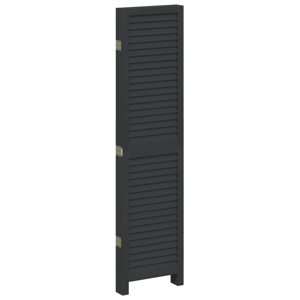 5 Piece Black Solid Wood Folding Screen Paulownia