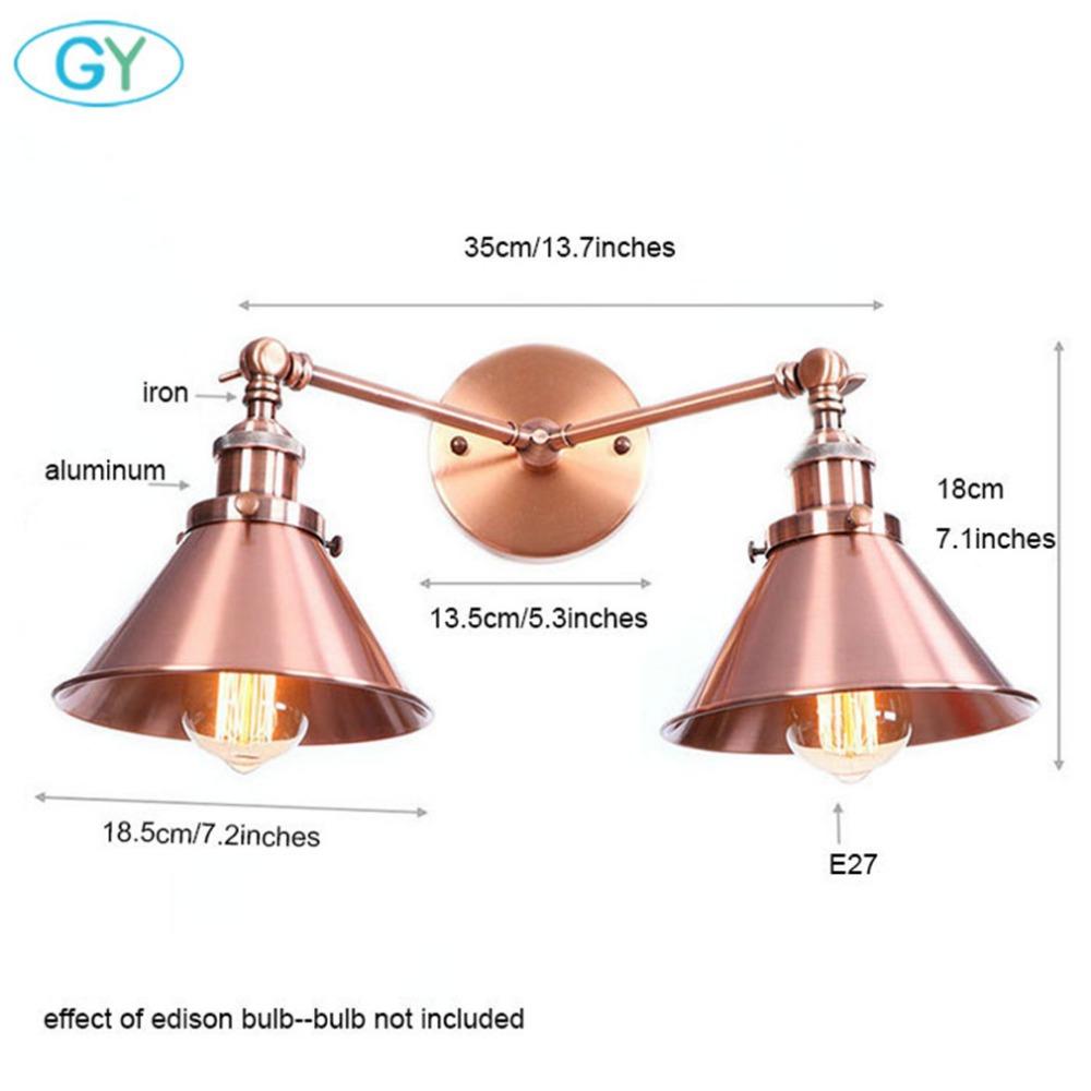 Vintage Style Wall Light Red Bronze 2-lights Industrial Bronze Wall Sconce E27 Metal Shade Vanity Lamp Bathroom Mirror Lighting