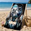 Personalisierbares Strandtuch mit Wolfsgeist-Motiv, Mikrofaser-Strandtuch, Leicht und Schnelltrocknend, für Sommerreisen, Schwimmbad-Geschenk