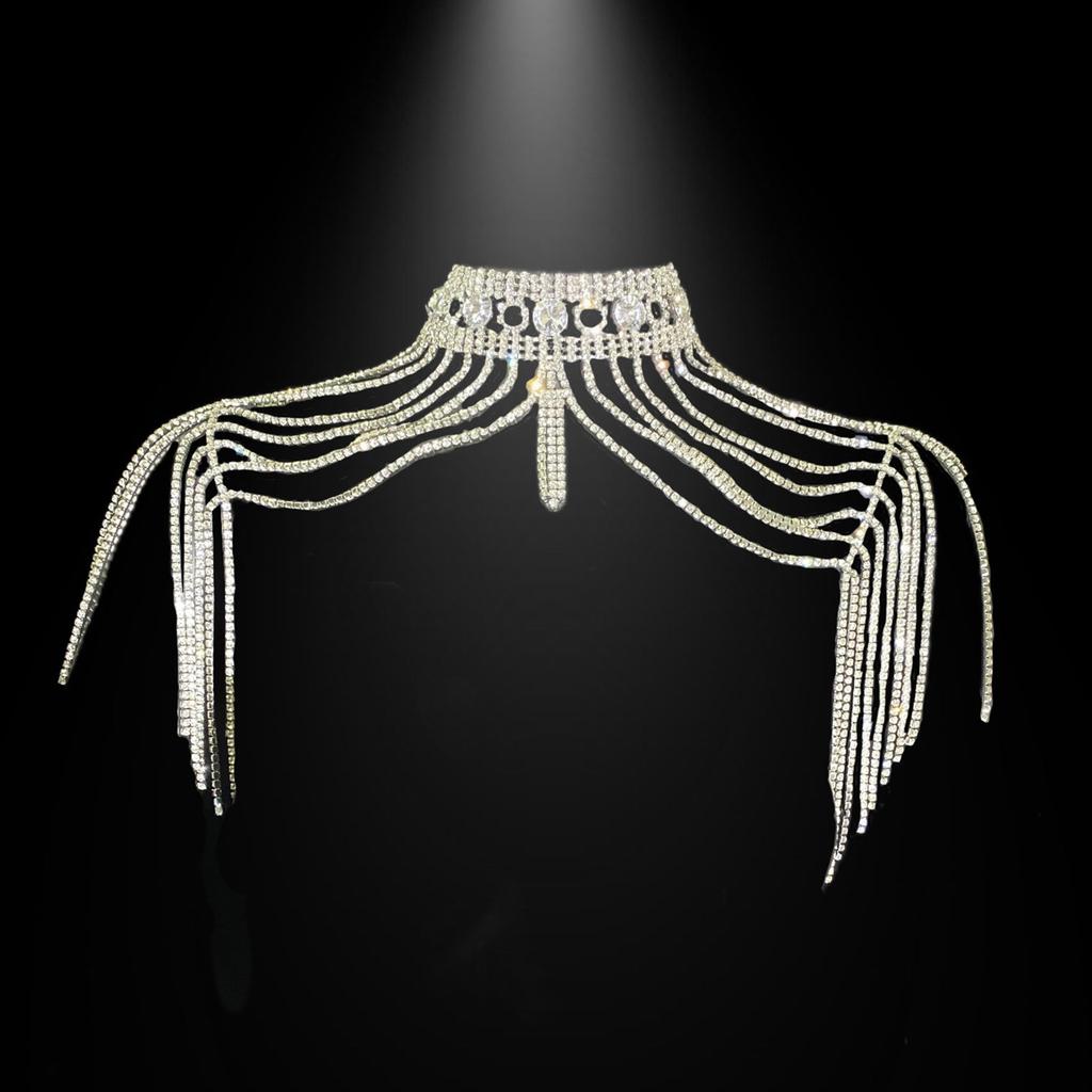 Elegant Multilayer Fringe Rhinestone Shoulder Chain Bridal Crystal Body Jewelry For Wedding Party Accessories