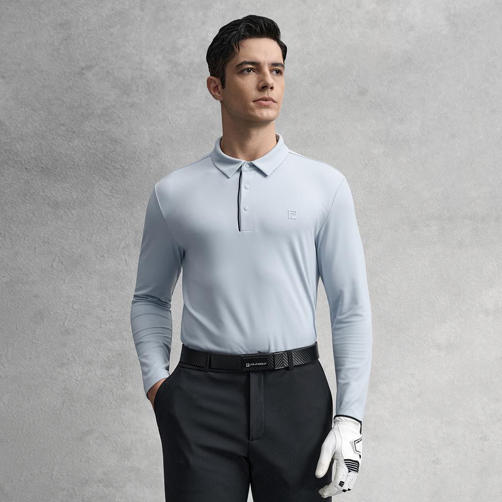 FILA Golf Series Simple Quality Casual Sports Comfortable Knitted Long Sleeve Polo Shirt Men tops Canal-Blue A11M615210FLB