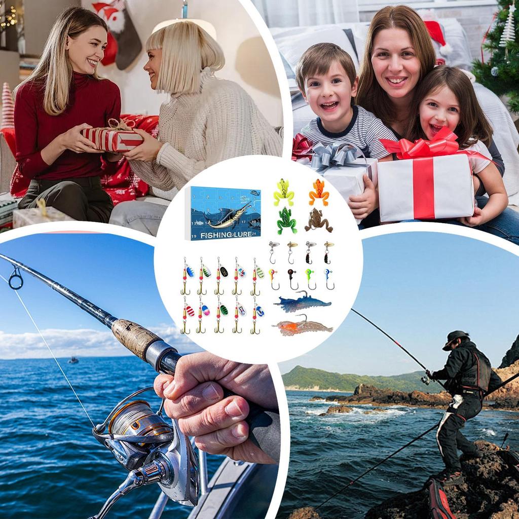 Fishing Calendar Advent Fishing Gear Tackle Set Tackle Box Toys For Countdown Dad Father Boys Men Teen Christmas Gifts