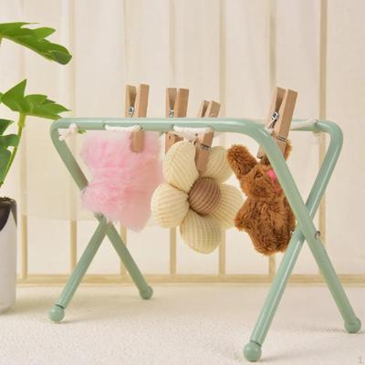 Doll Garment Rack Dollhouse Furniture with Clothpins Kids Gifts Iron Playset Action Figure