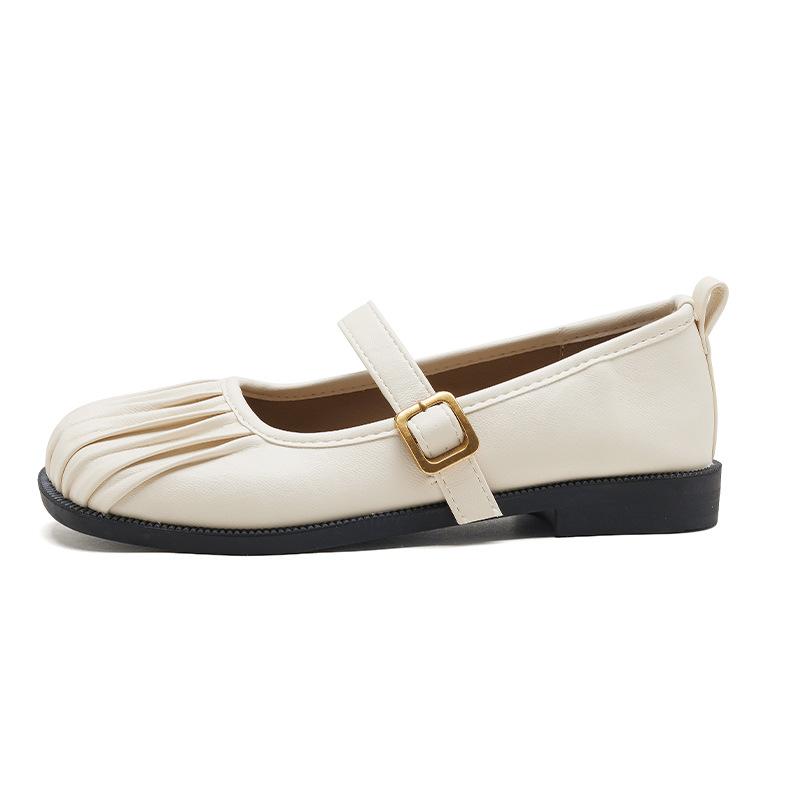 Augustine Single Shoes Women's 2025 New Summer Shallow Mouth Mary Jane Shoes with Skirt Flat Shell Head Small Leather Shoes