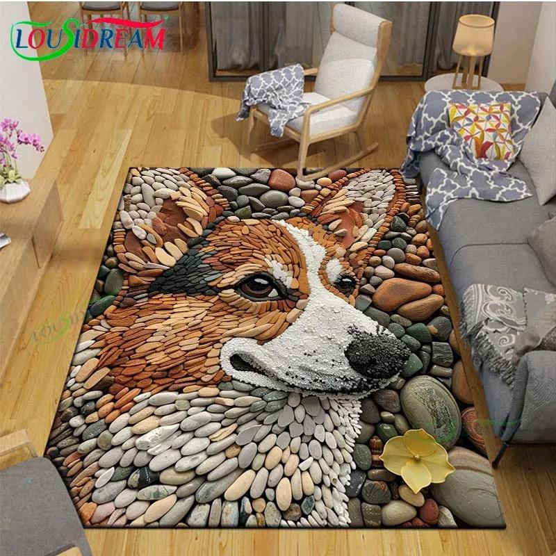 3D Lustige Kieselstein Dekor Teppich für Außenbalkon Garten Couchtisch Schlafzimmer Bereichsteppiche Küche Rutschfeste Fußmatte Teppich Geschenk
