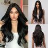 EASIHAIR Perucas sintéticas pretas longas, parte do meio para mulheres negras, perucas de cabelo natural onduladas para cosplay, perucas de fibra resistente ao calor