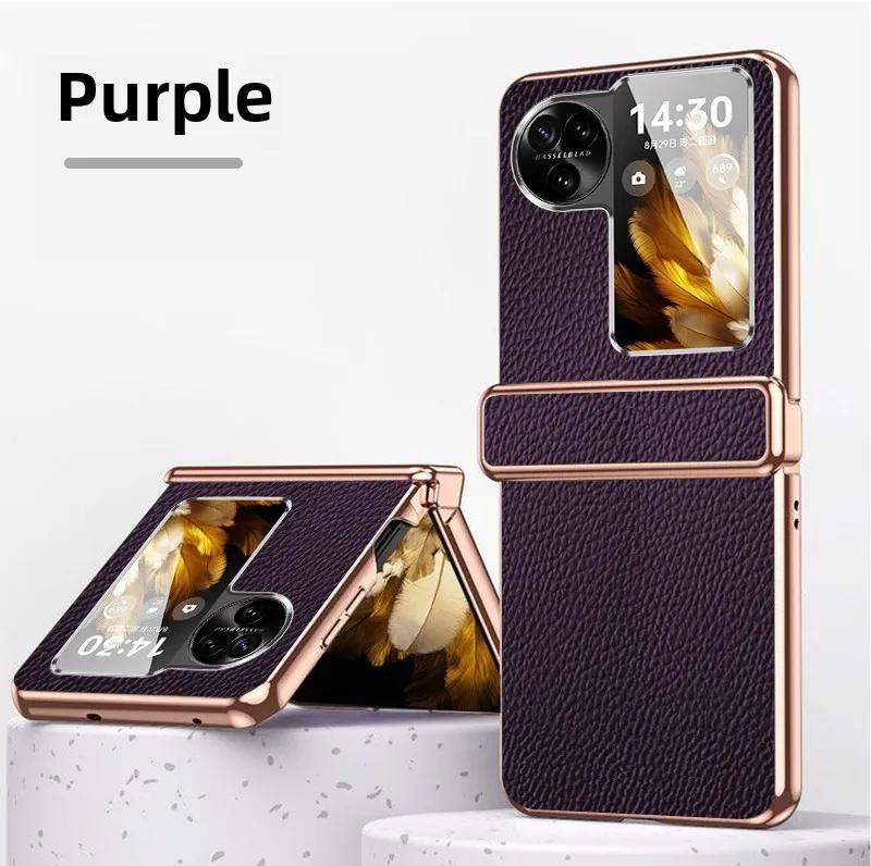 Carcasă de telefon din piele PU cu model litchi cu ramă galvanizată aurie și argintie pentru pentru OPPO Find N2 N3 Flip Husă de protecție pentru balamaua telefonului