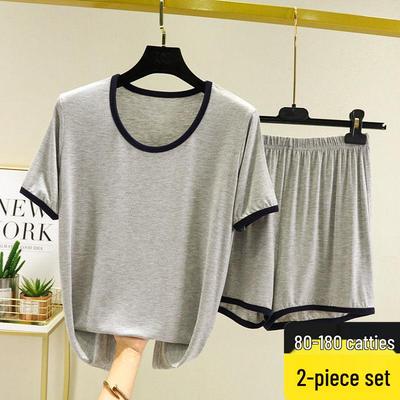 Modal Women's Plus Size Summer Pajama Set - Loose Fit Sleep Pants & Versatile Sporty Two-Piece.