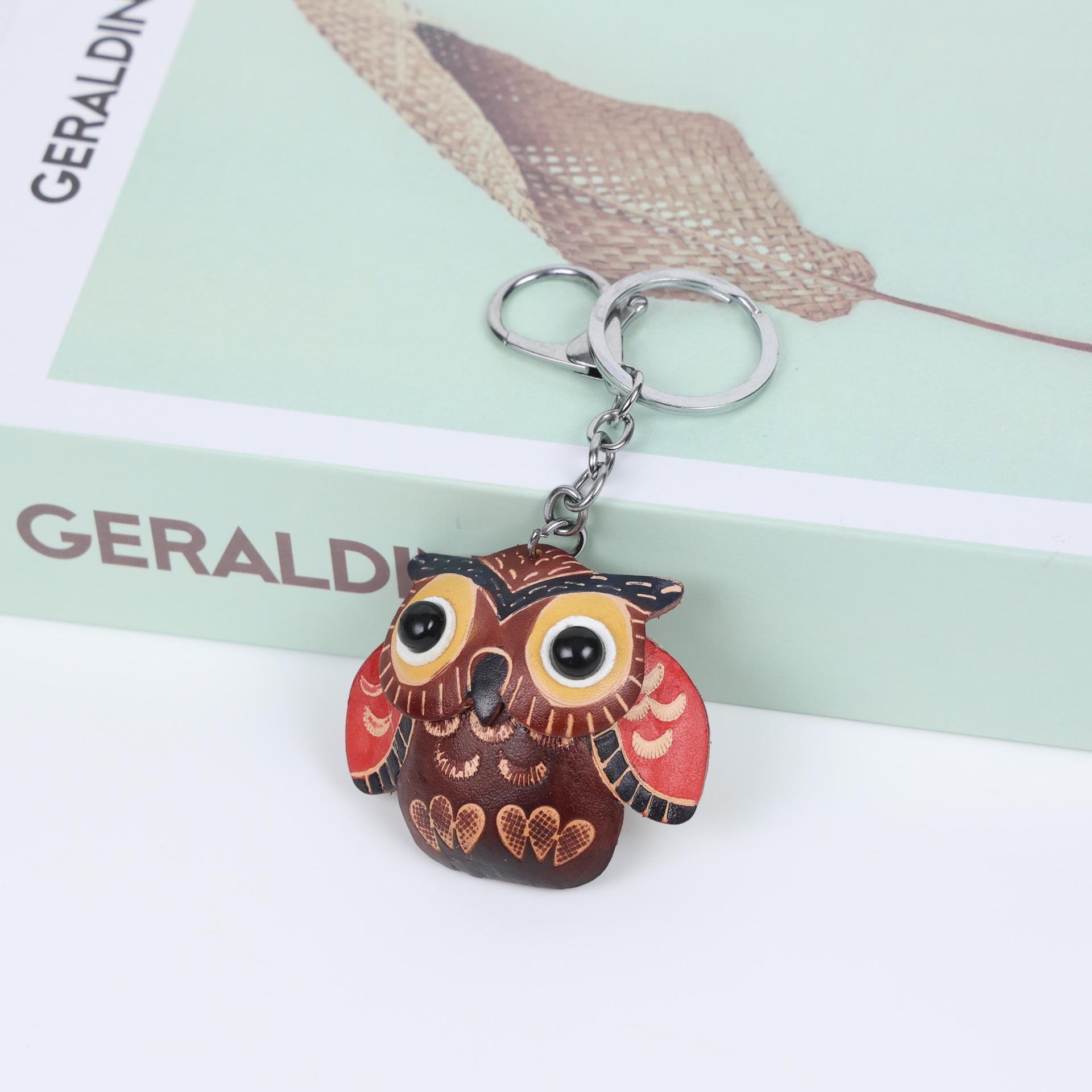 

1 шт. первый слой коровьей кожи креативный мультяшный подвеска аксессуары ручной работы мини-животное подвеска сова брелок фестиваль темно-коричневого