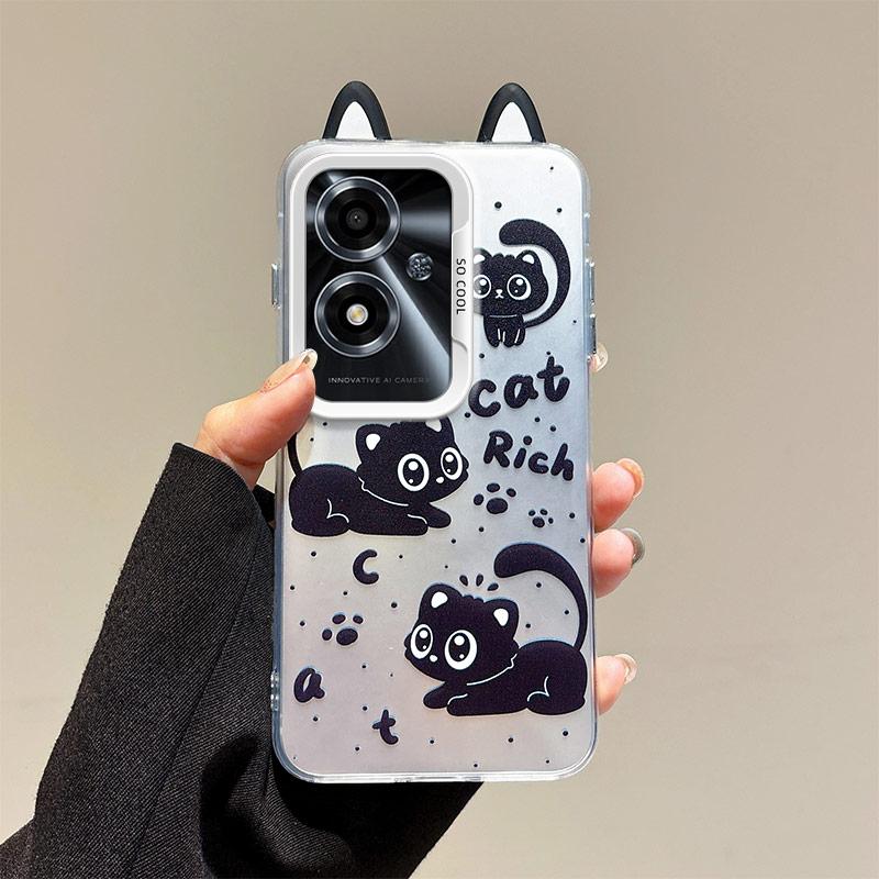 KEYSION Cute Ear Cartoon Case for OPPO A79 5G with Lanyard Soft Silicone+PC Shockproof Phone Back Cover for OPPO A79 5G